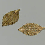 Pendentif en laiton, feuille filigrane, plaqué or 18K (1 pce)