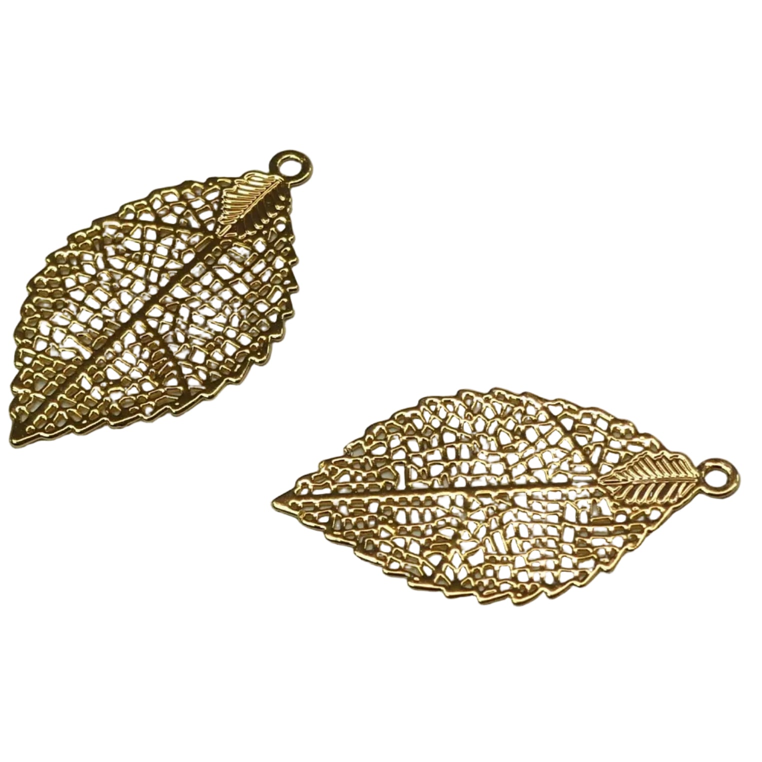 Pendentif en laiton, feuille filigrane, plaqué or 18K (1 pce)