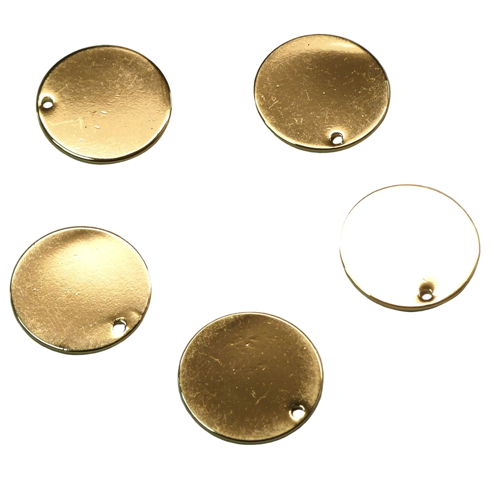 Pendentif en laiton, rond plat vierge, plaqué or 18K (1 pce)