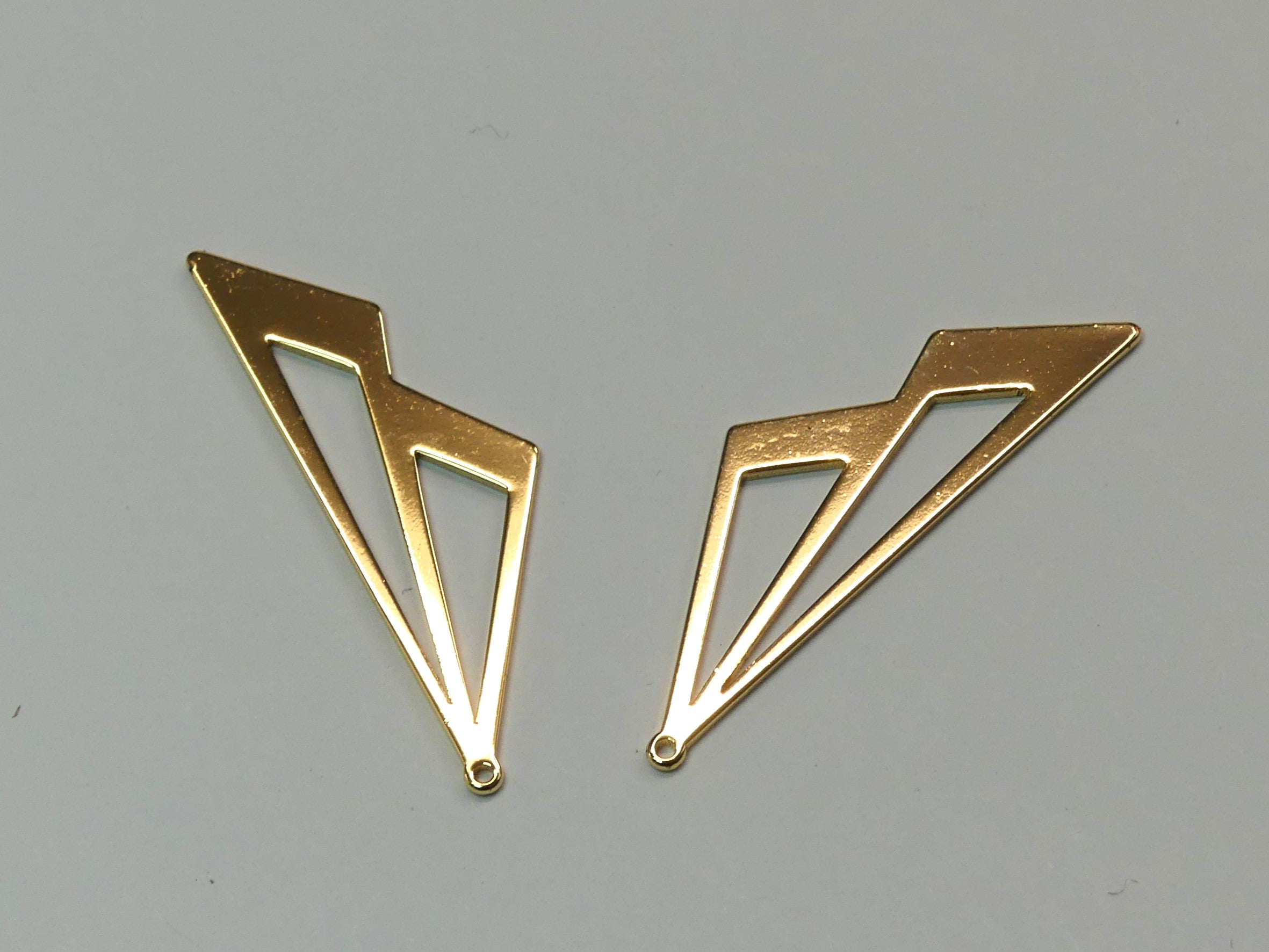 Pendentifs en laiton, double triangle, plaqué or 18K (1 pce)