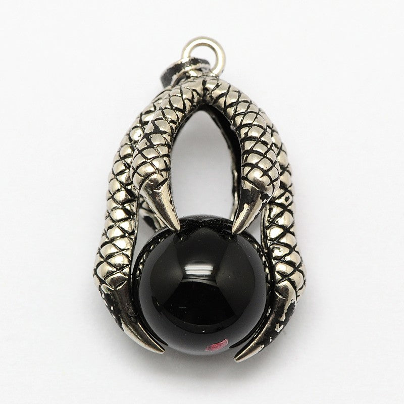 Pendentif - Griffe d'animal & Perle - Agate noire nat.