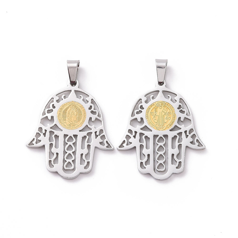 Pendentif main de Hamsa - Argenté & Doré (1pce)