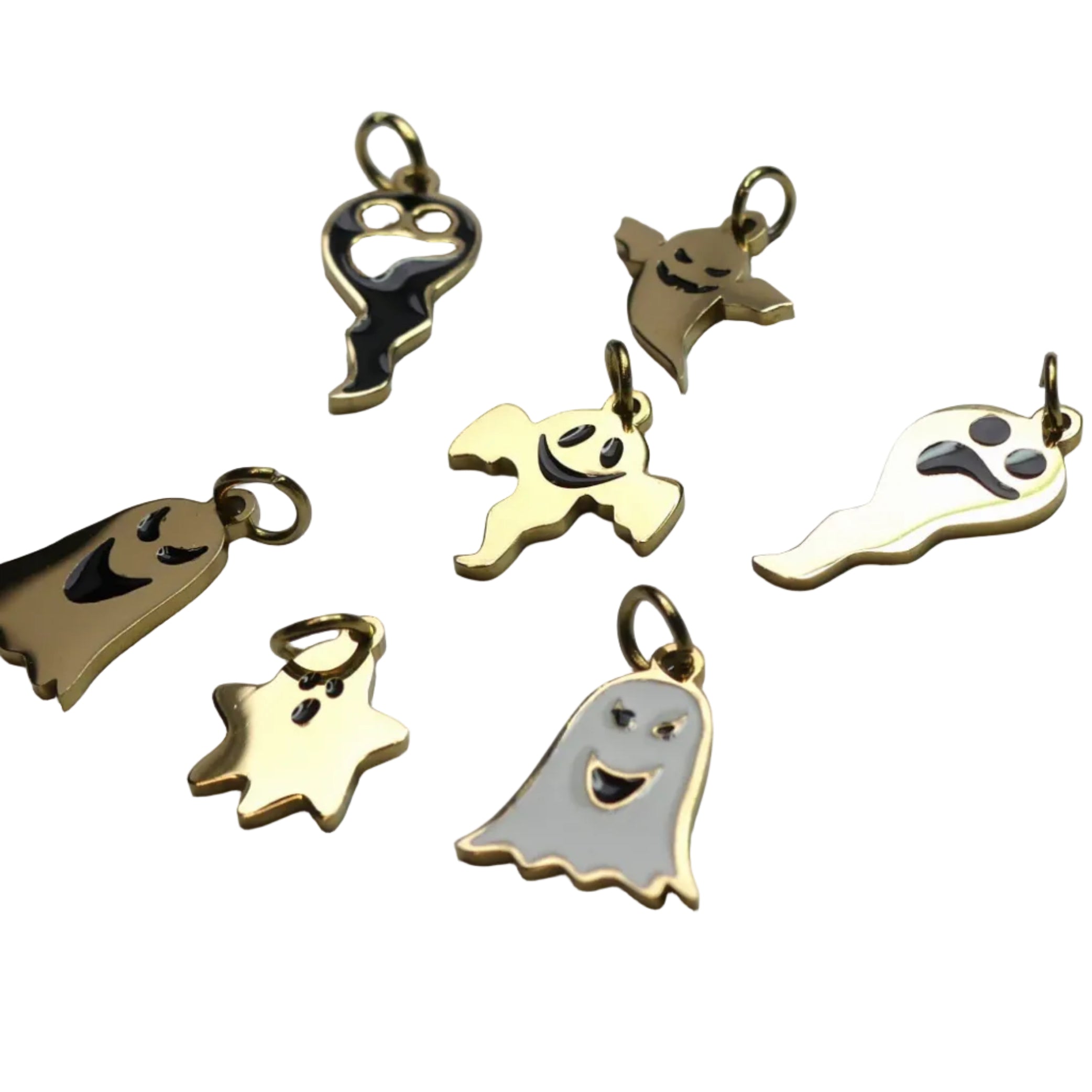 Boîte de  7 pendentifs fantômes d'halloween  - plaqué or 14k  -  1 boîte/ 7 pces