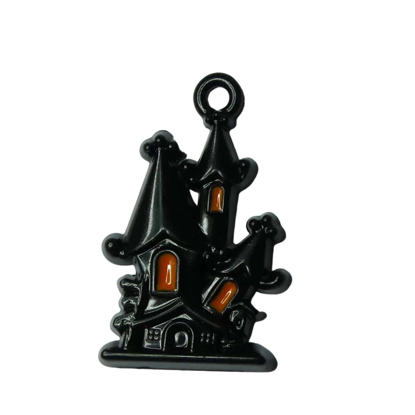Pendentif en émail noir, château hanté halloween, noir (1 pce)