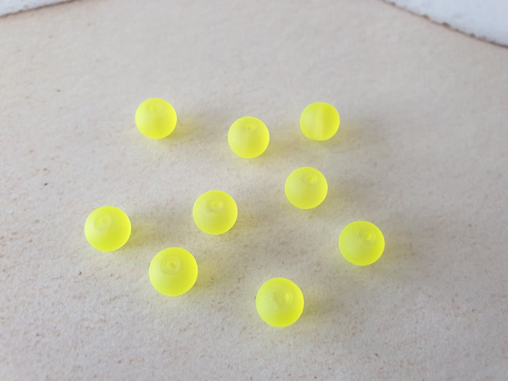 Perle de verre ronde givrée transparente 8 - Yellow (10pces)