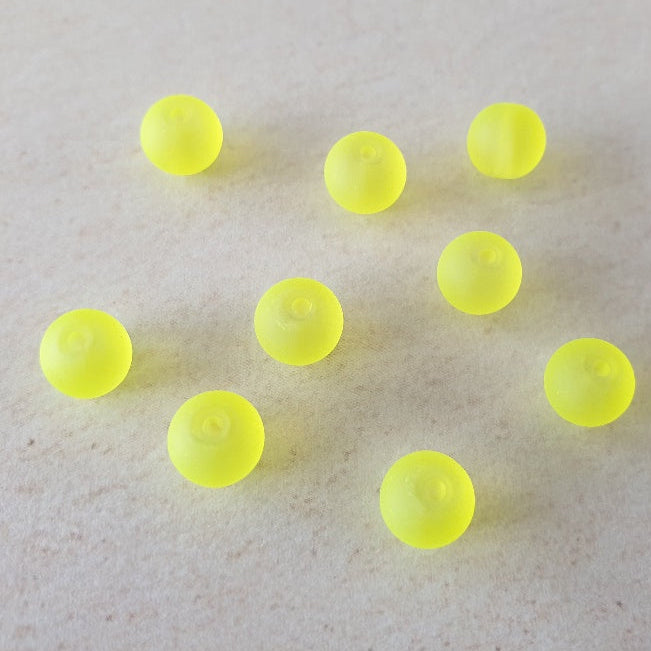 Perle de verre ronde givrée transparente 8 - Yellow (10pces)