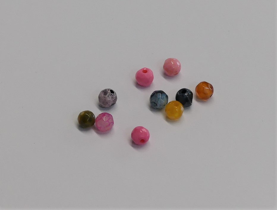 Perles Agate Feu crépitent, facette, ronde, teinte - 10 pièces