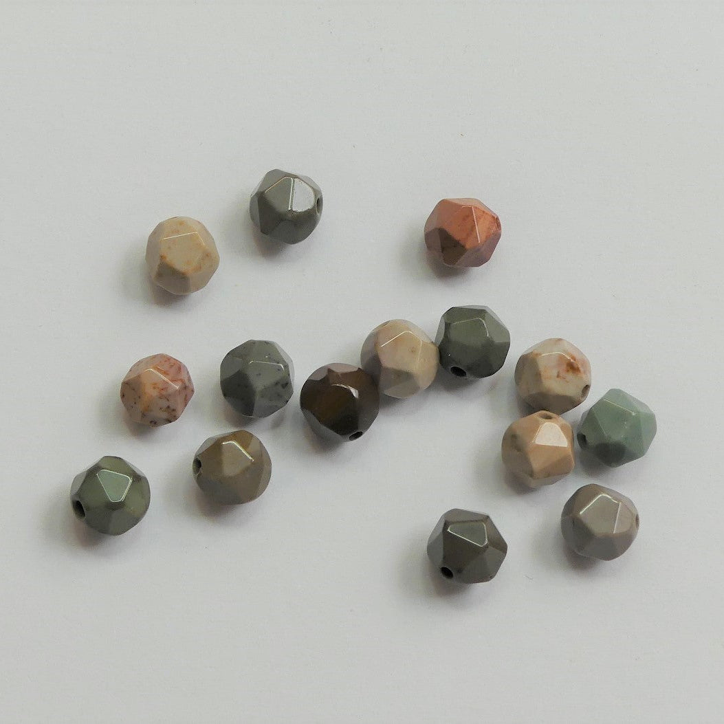 Perles de jaspe océan naturel, taillées à facettes - (10 pces)