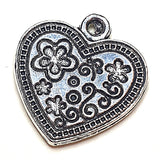 Charm's  "Cœur & Fleurs"20x10 mm  - Argent antique (1pce)