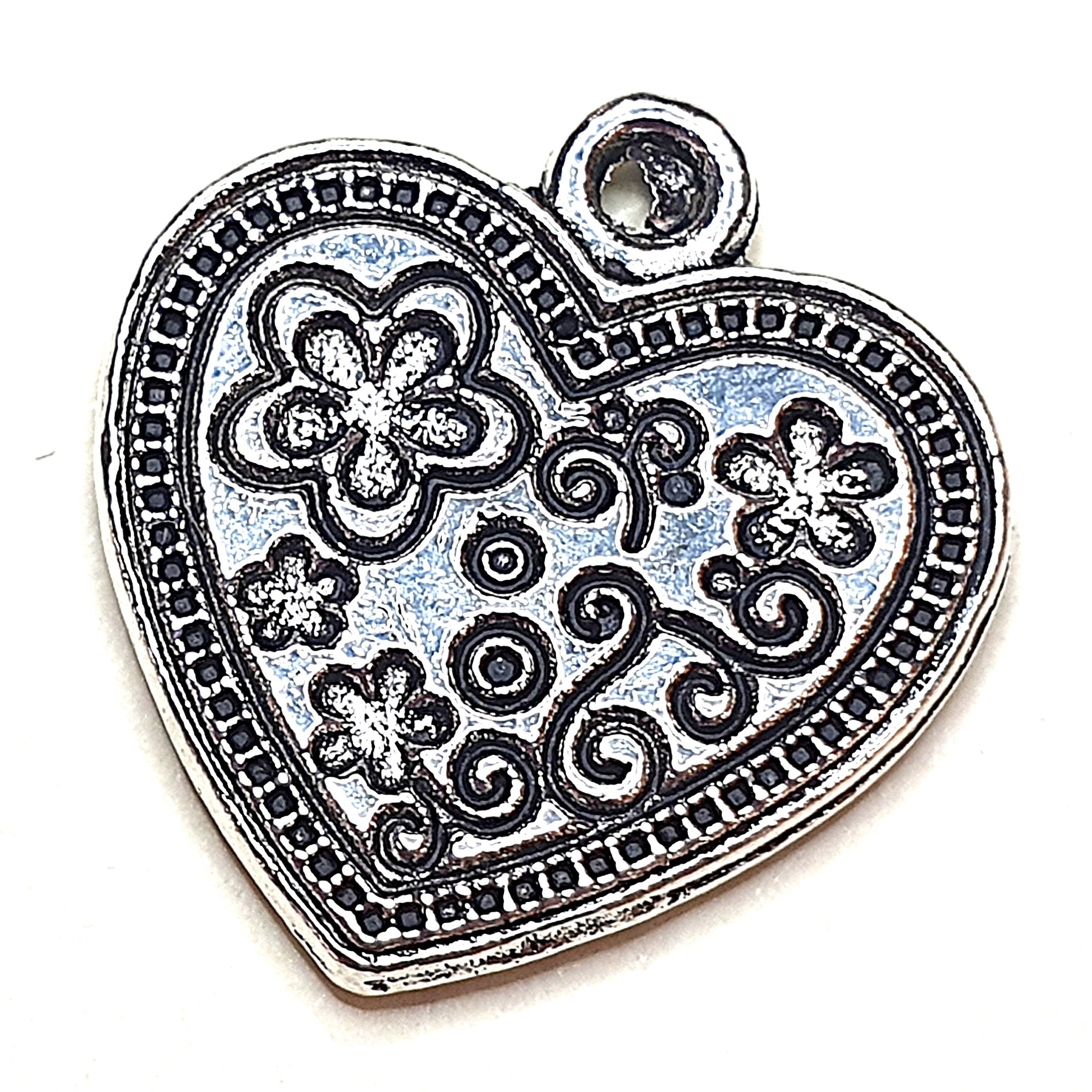 Charm's  "Cœur & Fleurs"20x10 mm  - Argent antique (1pce)