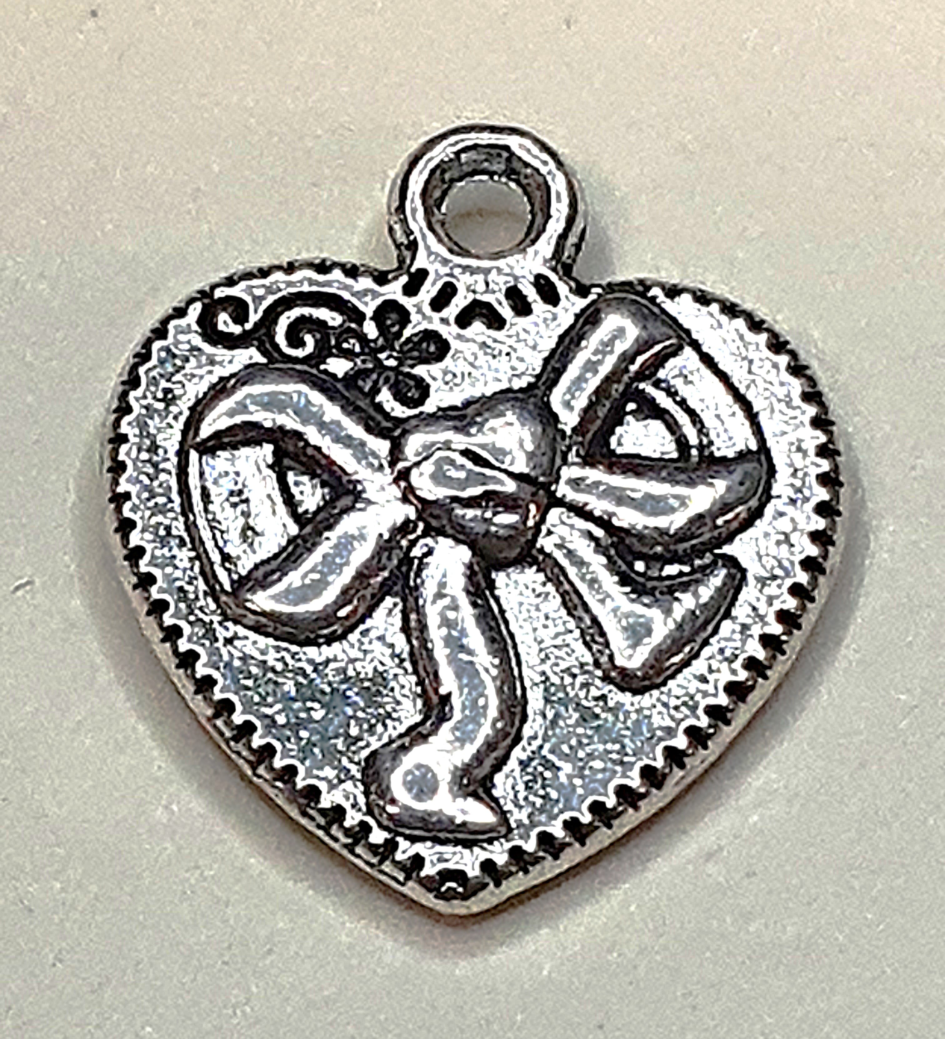 Charm's pendentifs "Cœur & Nœud"- Argent antique(1pce)