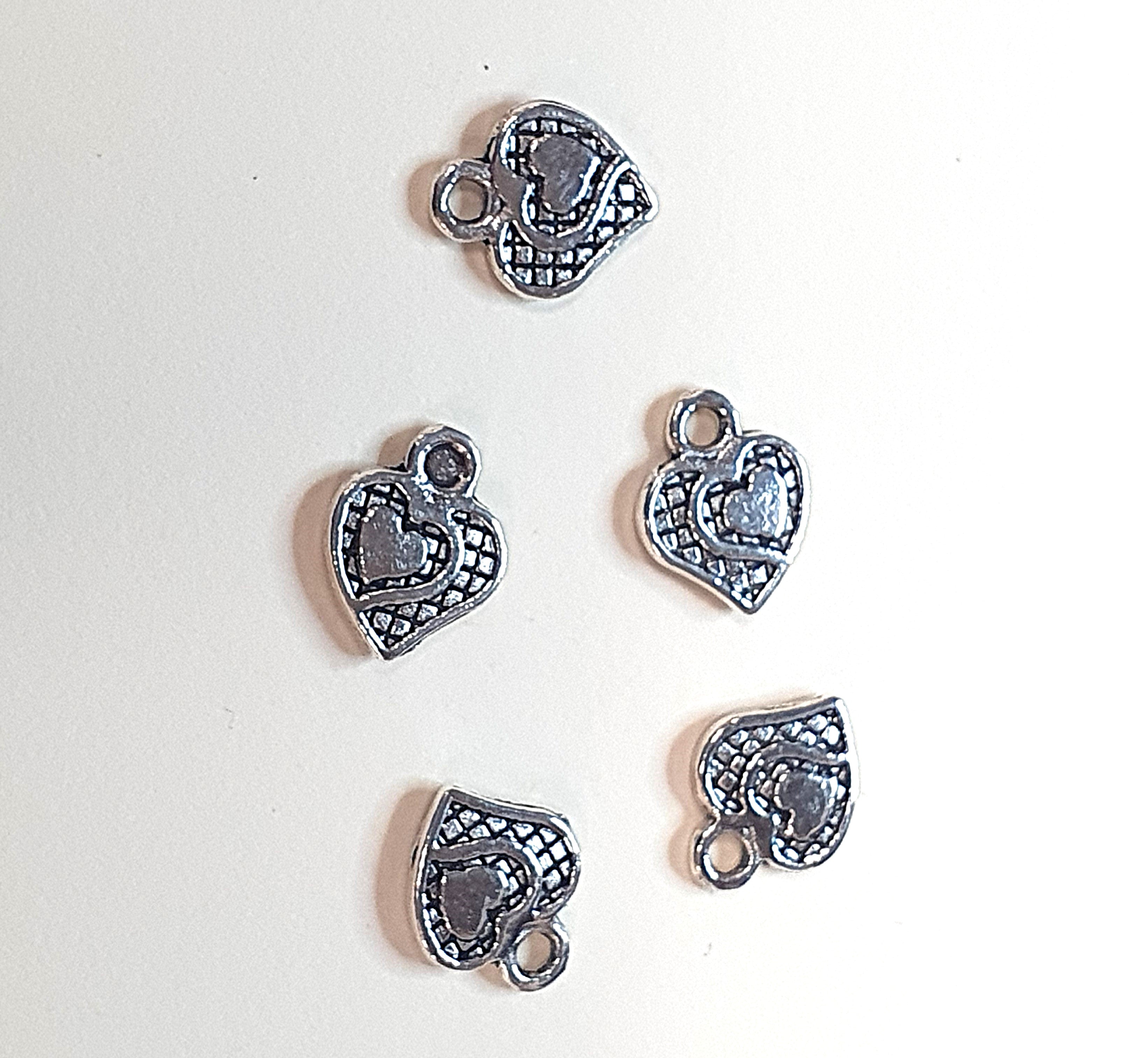 Charm's "3 Cœurs gravés"13.5x10 mm-Argent antique(1pce)