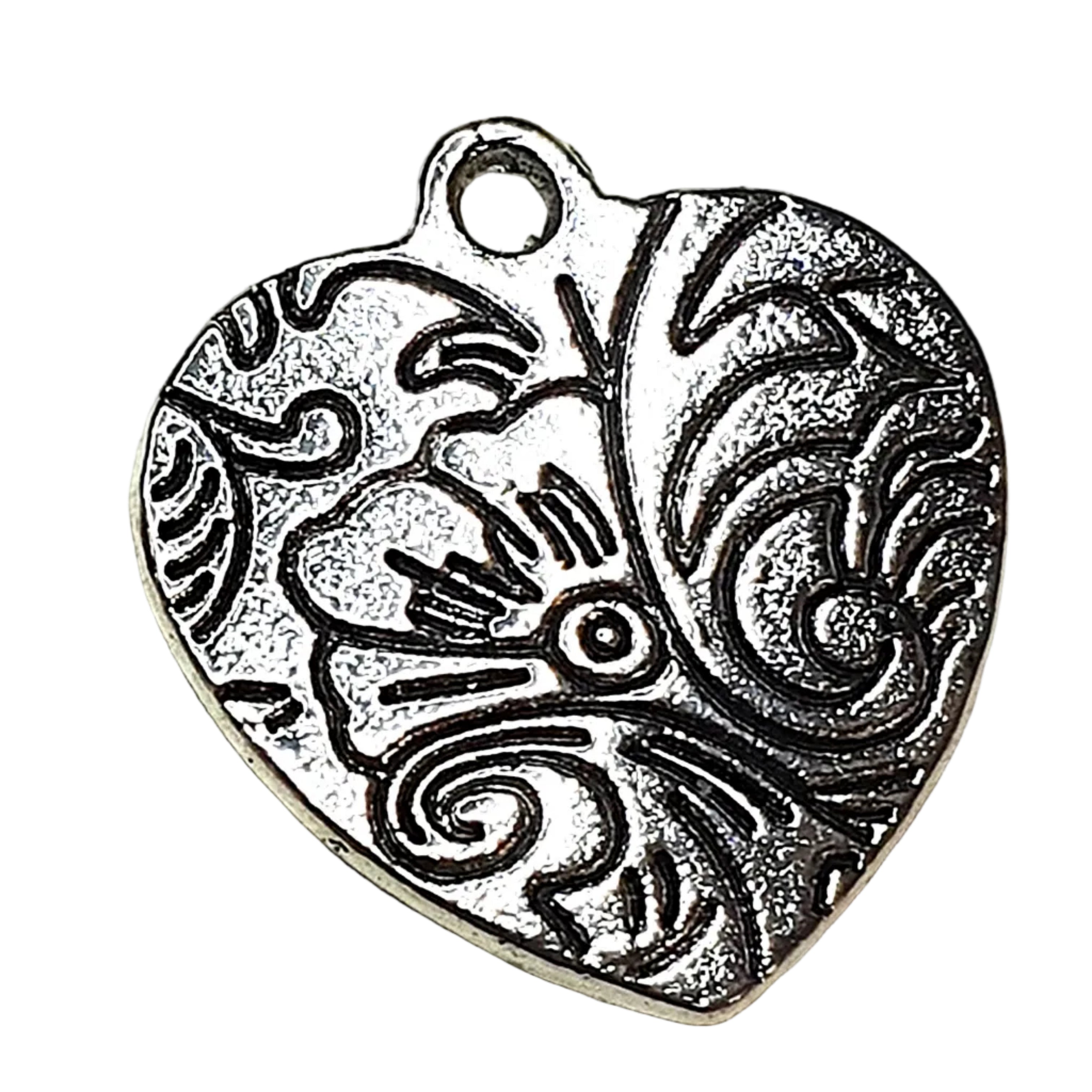 Charm's  "Cœur & Fleur "20x10 mm  - Argent antique (1pce)