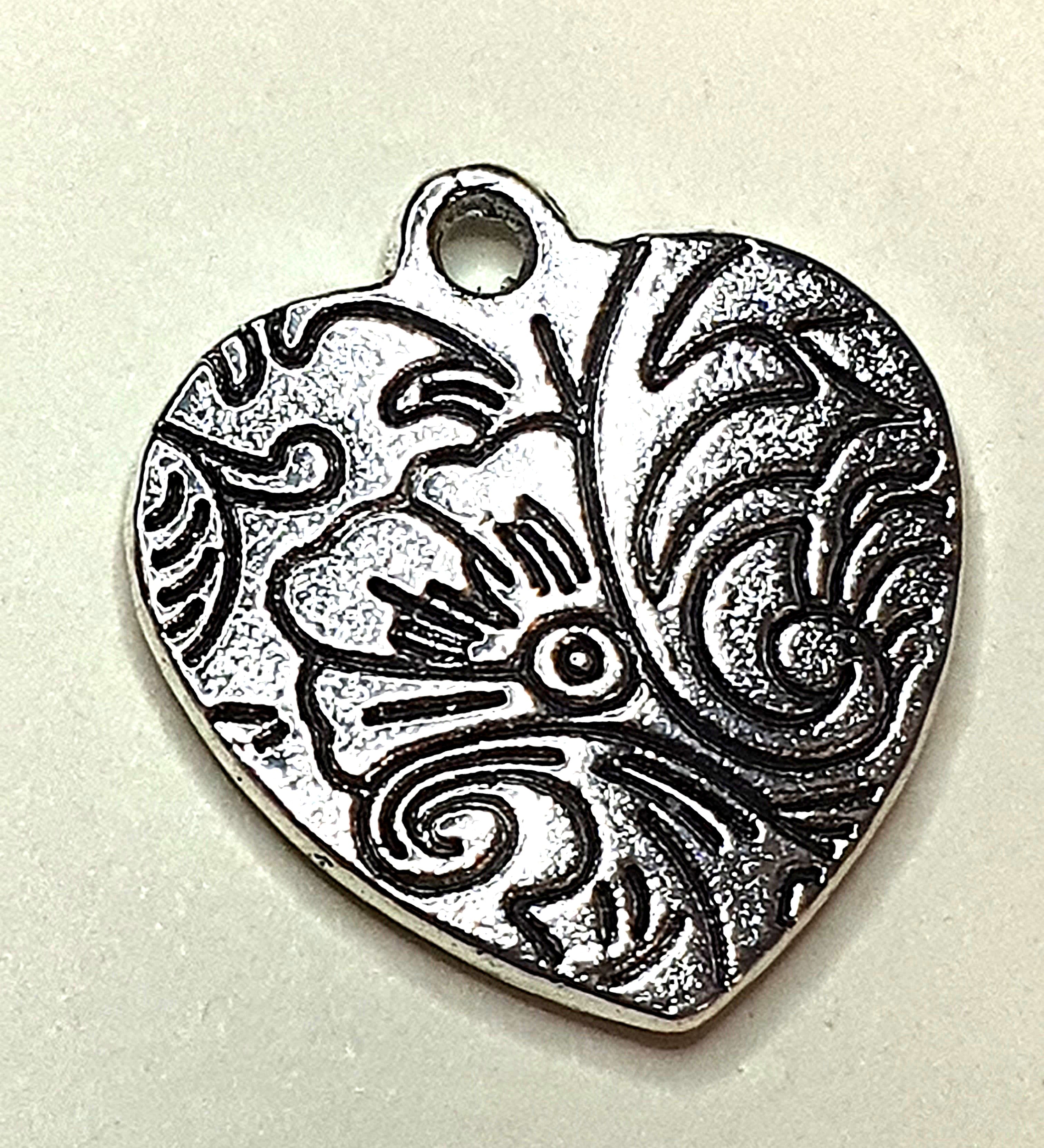 Charm's  "Cœur & Fleur "20x10 mm  - Argent antique (1pce)