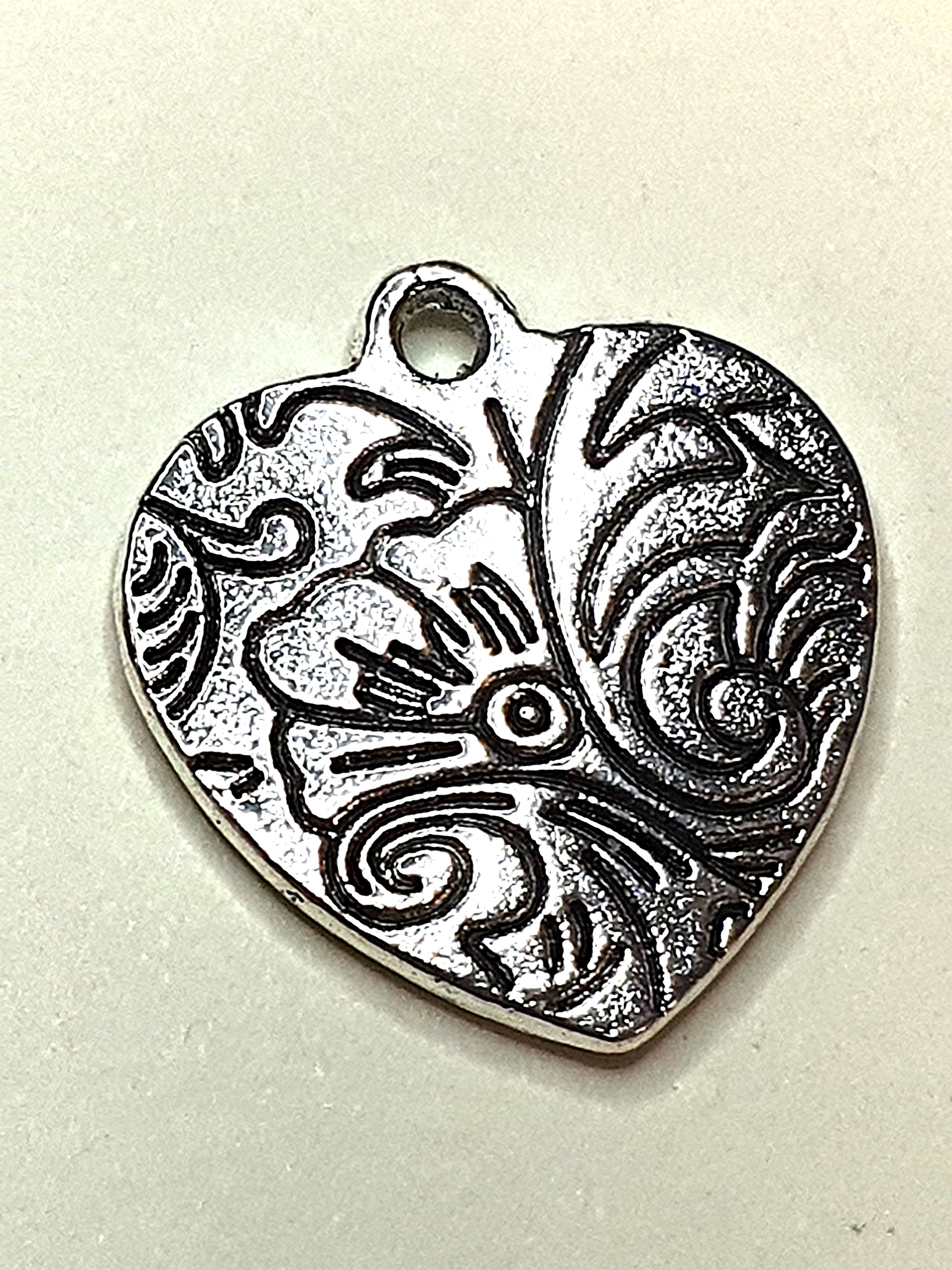 Charm's  "Cœur & Fleur "20x10 mm  - Argent antique (1pce)