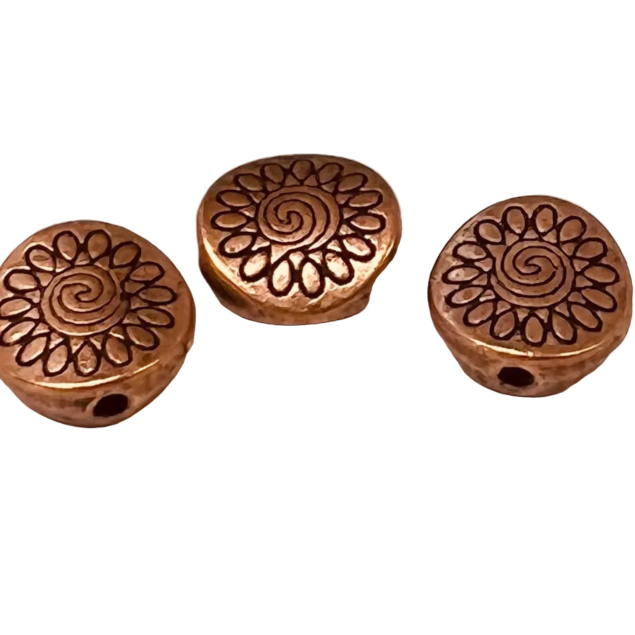 Perles rondes plates de style tibétain (5 pces)