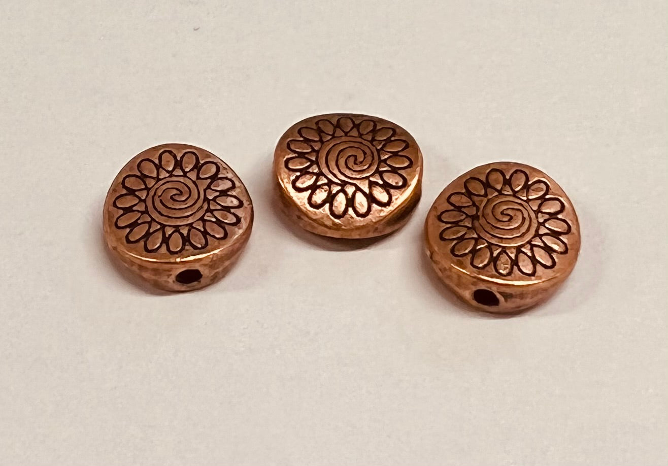 Perles rondes plates de style tibétain (5 pces)