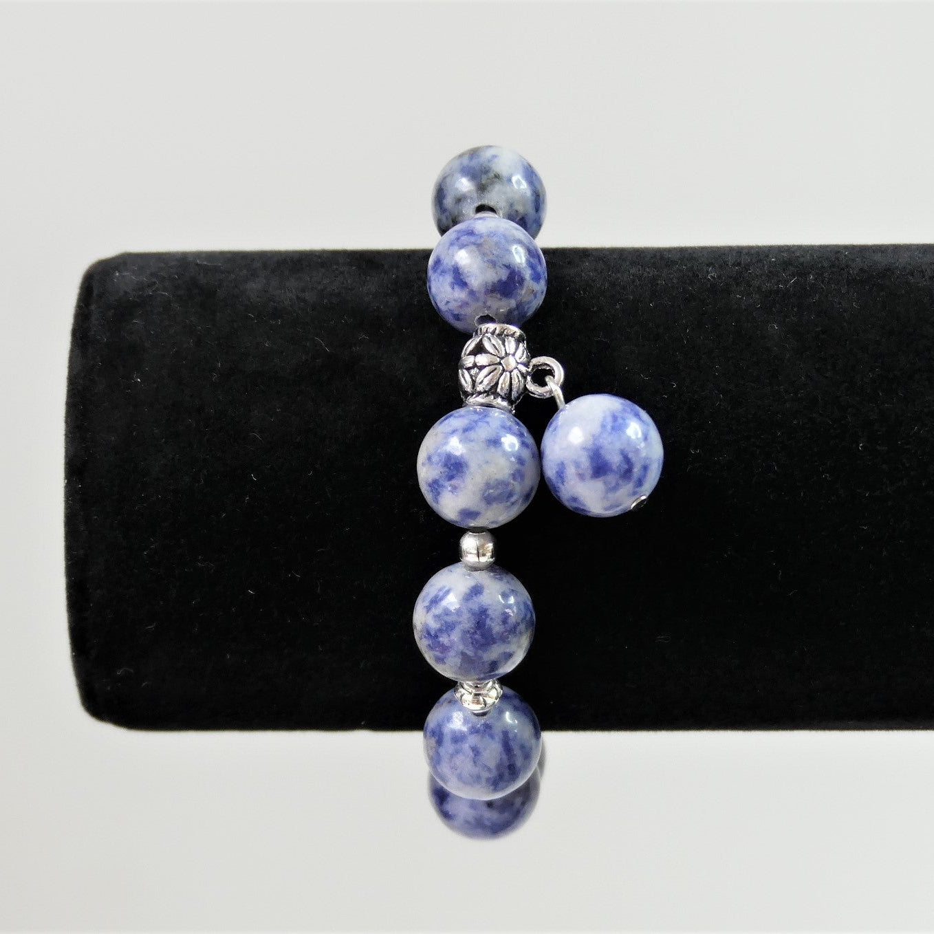 Bracelet de perles précieuses 12 mm - Bleu-Blanc  (1 pce)