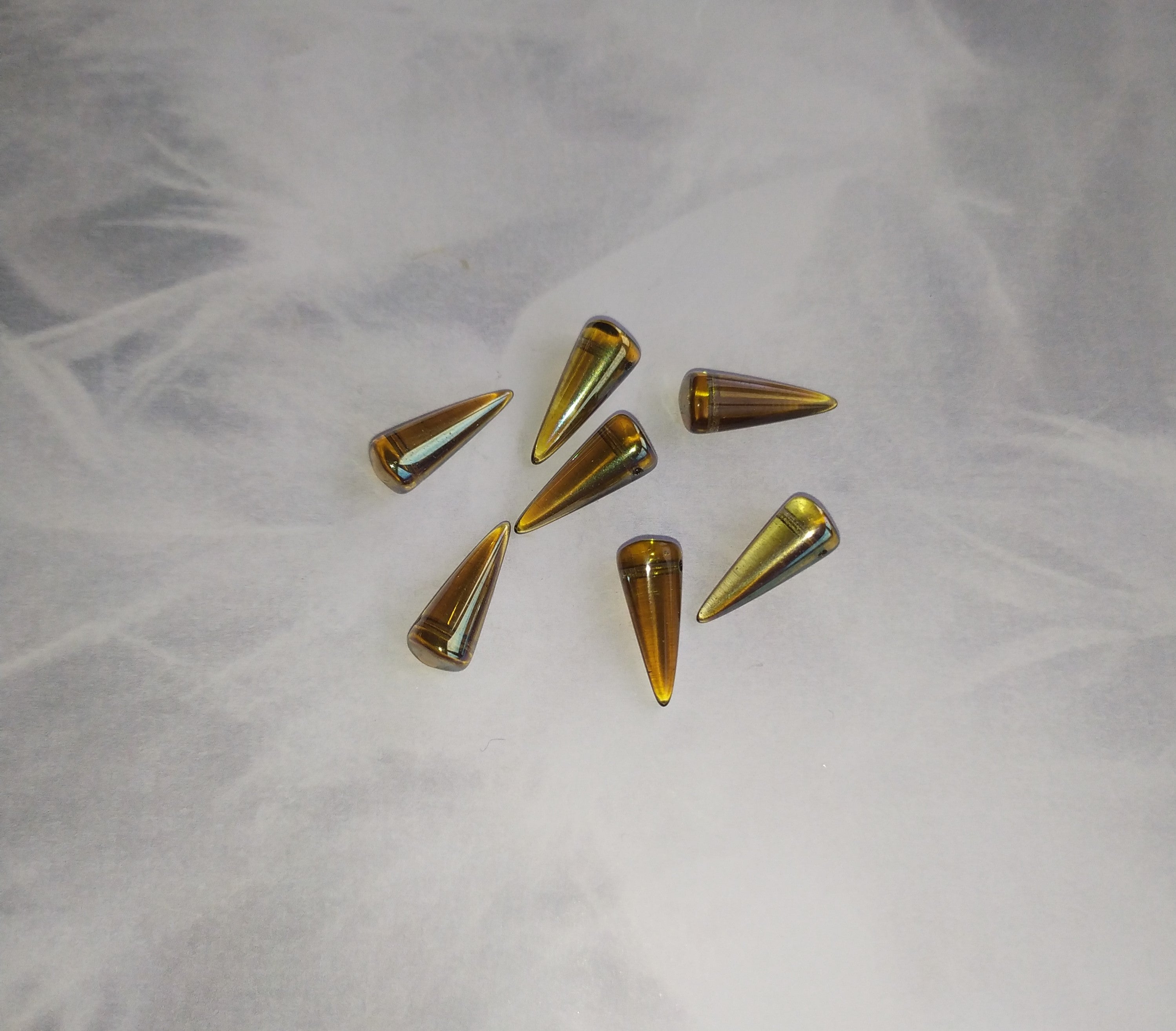 Perle Pointe en verre pressé - Brun reflets jaune - 1 pce