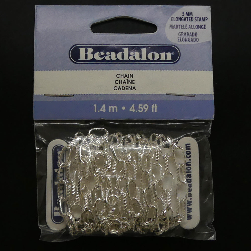 Chaîne Beadalon martelé allongé argentée (1.4 mètres)