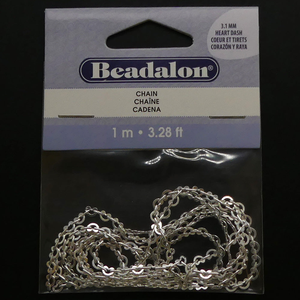 Chaîne Beadalon coeur et tirets argentée (1 mètre)