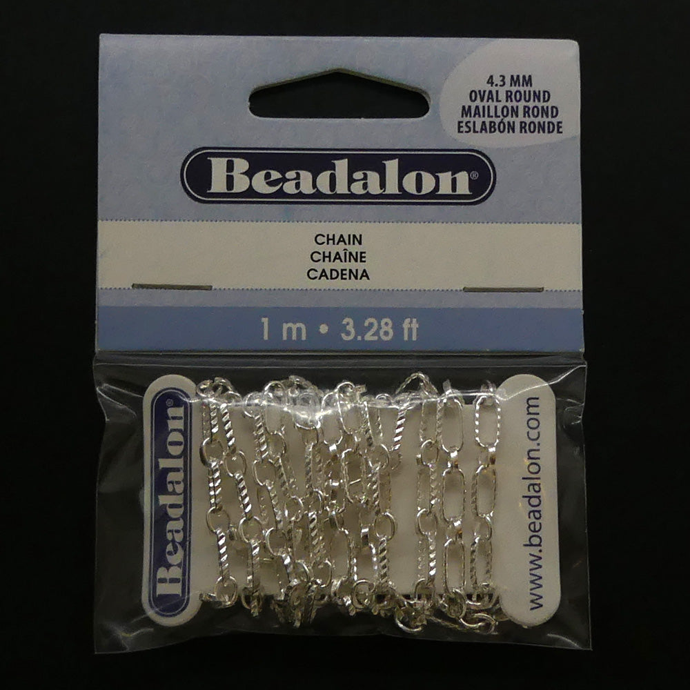 Chaîne Beadalon maillon oval rond argentée (1 mètre)