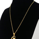 Collier avec pendentif en acier inoxydable, Halloween, hibou avec lune, doré (1 pce)