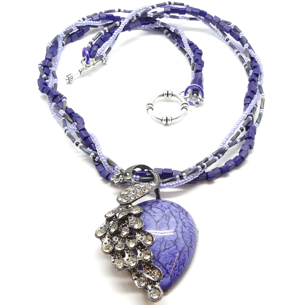 Pendentif Paon - Antique Silver plated Gray Tanzanite