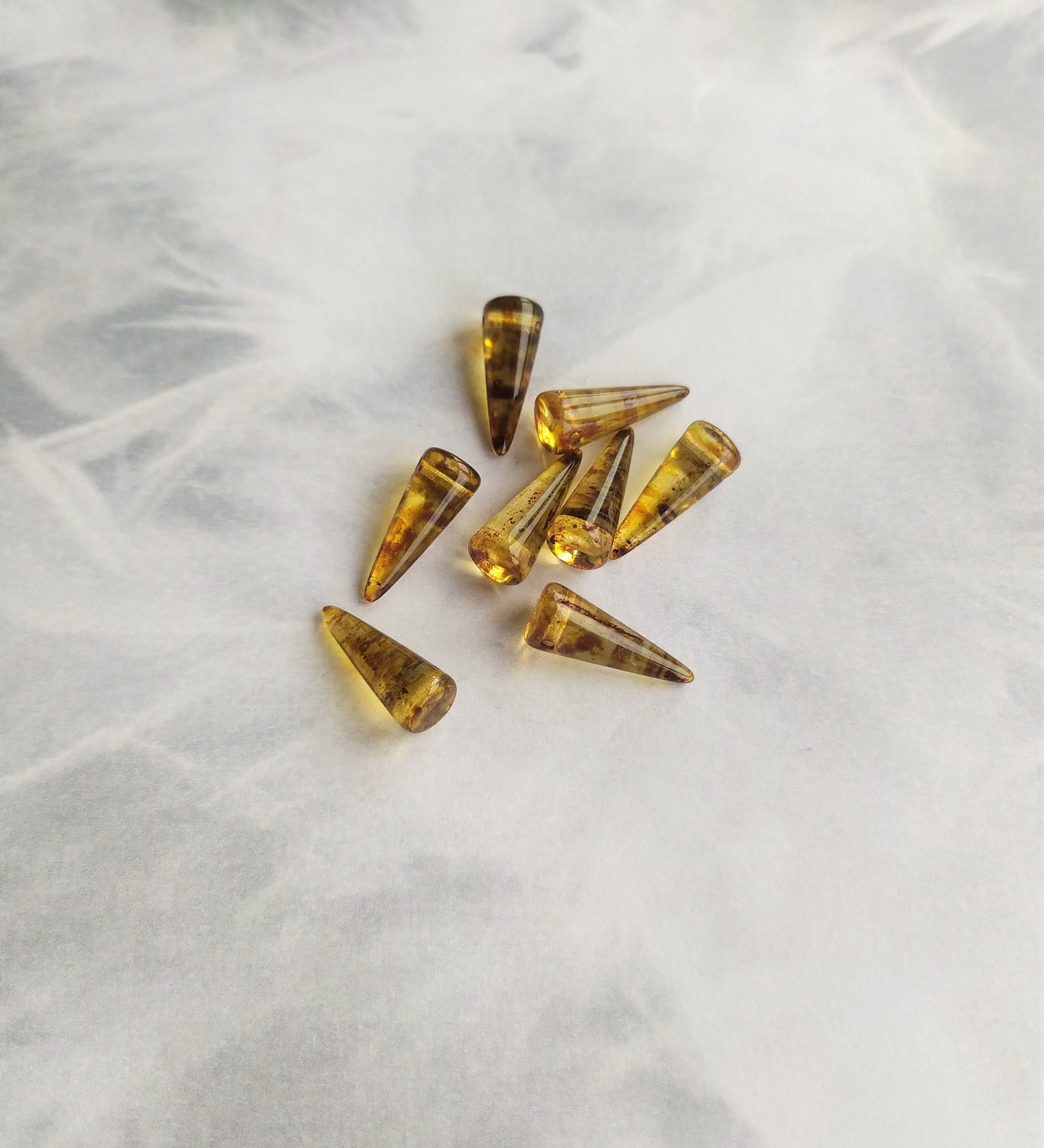 Perle Pointe en verre pressé - Brun - Blanc Transparent - 1pce