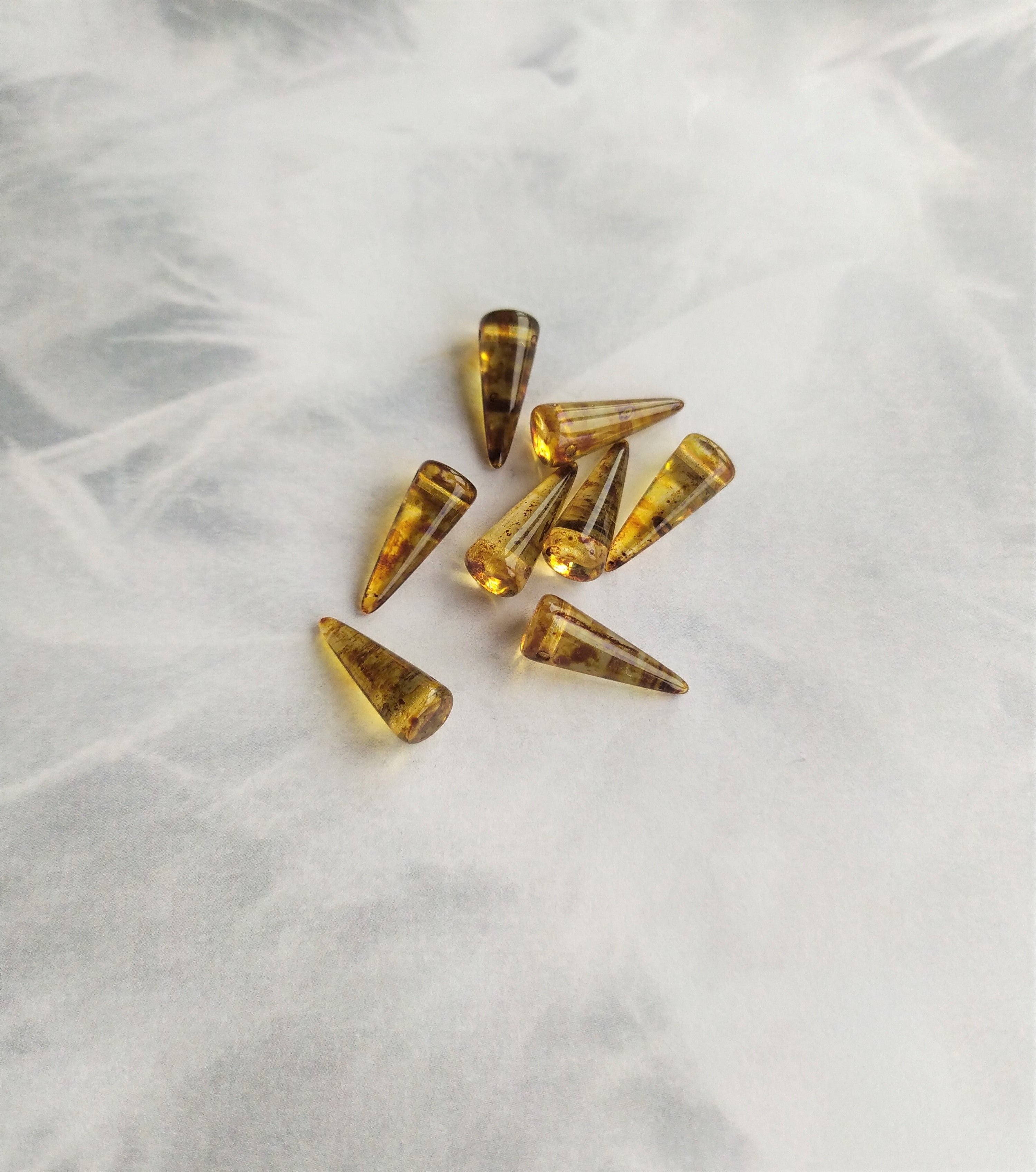 Perle Pointe en verre pressé - Brun - Blanc Transparent - 1pce