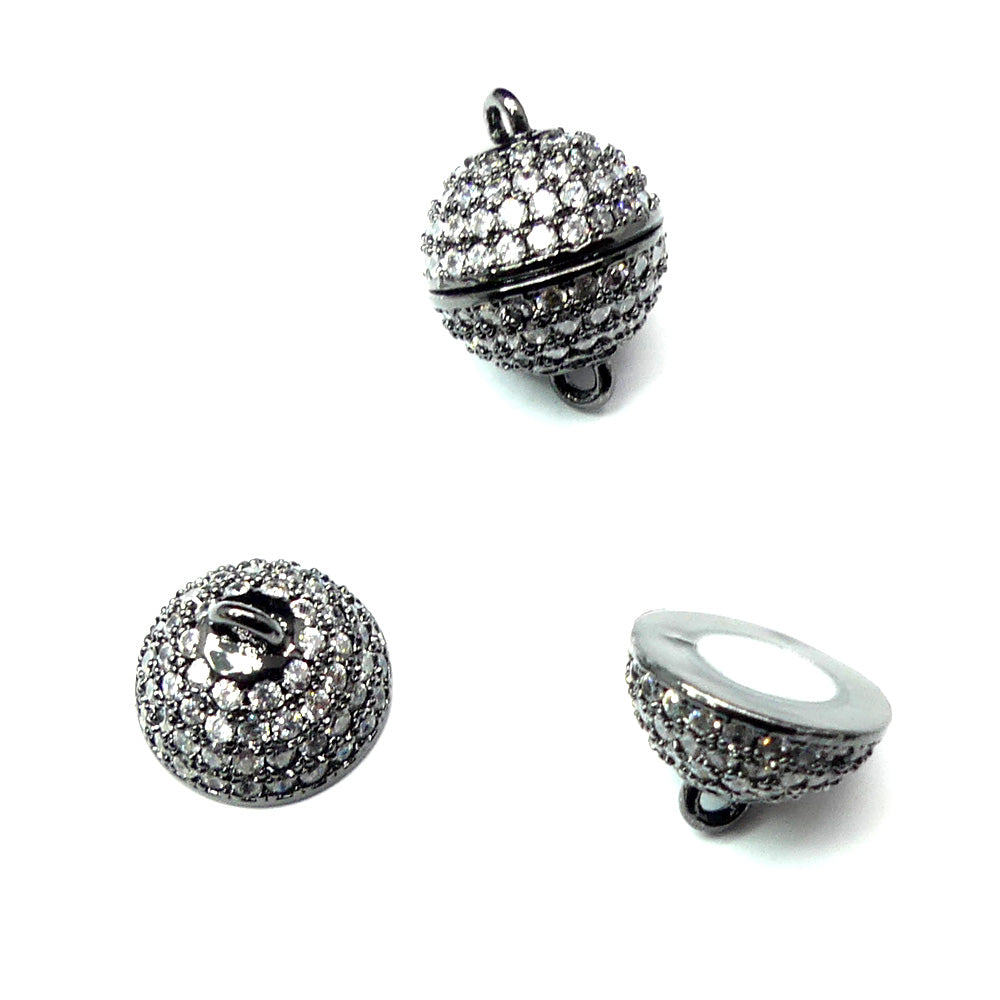 Fermoir - Aimanté boule anthracite avec zircons (à la pièce)