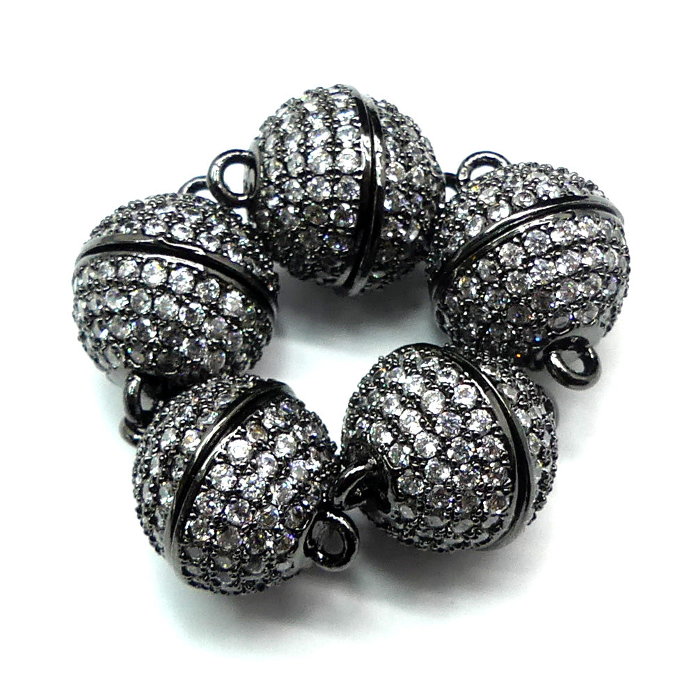 Fermoir - Aimanté boule anthracite avec zircons (à la pièce)