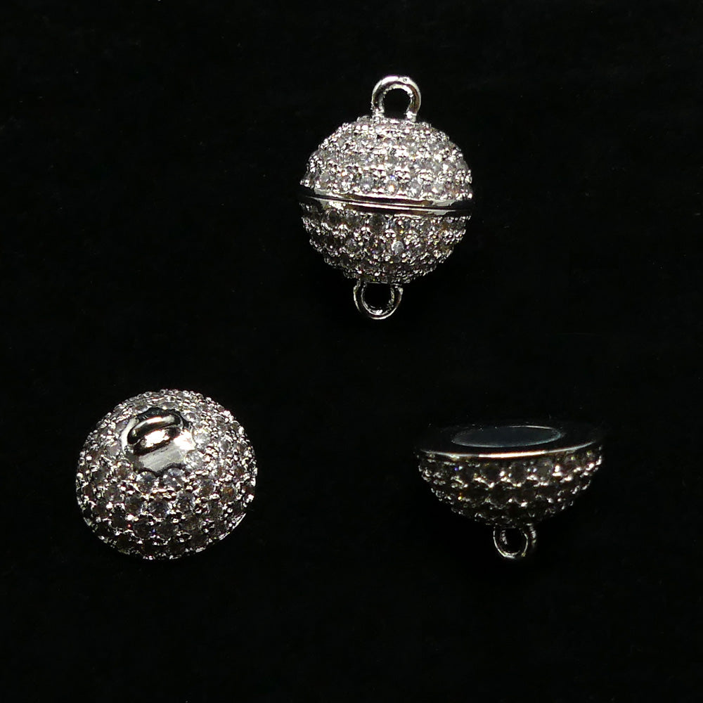 Fermoir - Aimanté boule platine avec zircons (à la pièce)