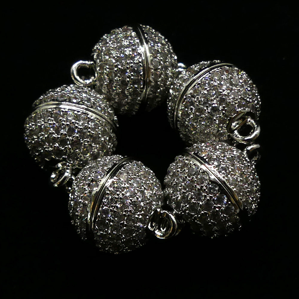 Fermoir - Aimanté boule platine avec zircons (à la pièce)