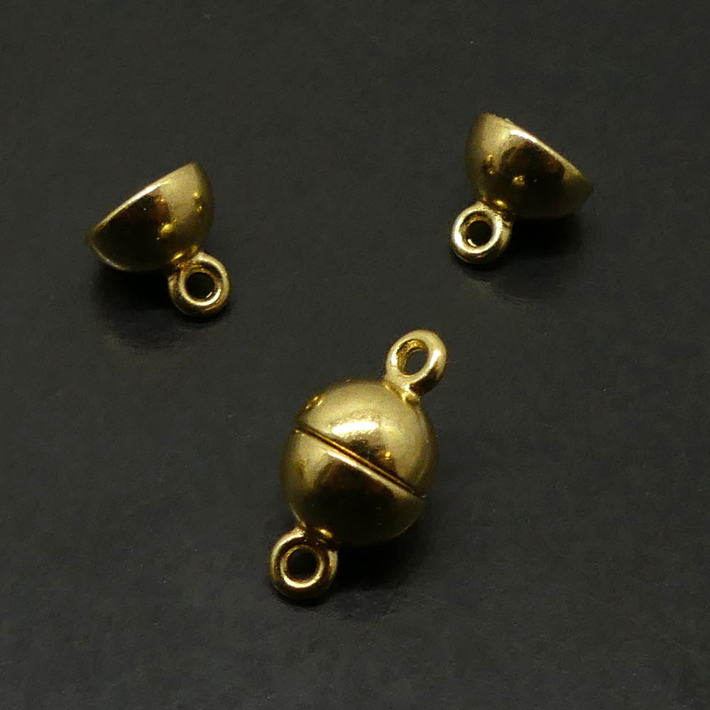 Fermoir - Aimanté boule en laiton, doré, 14 x 8 mm (à la pièce)