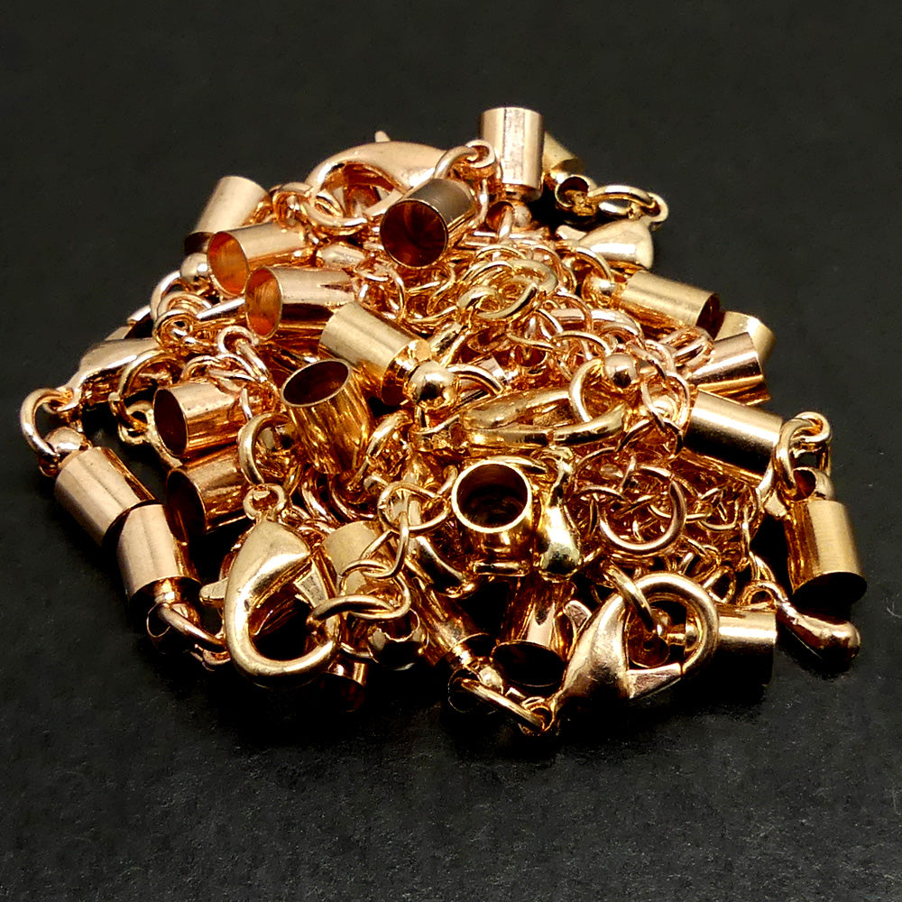 Fermoir - Mousqueton avec chaînette en laiton, or rose (à la pièce)