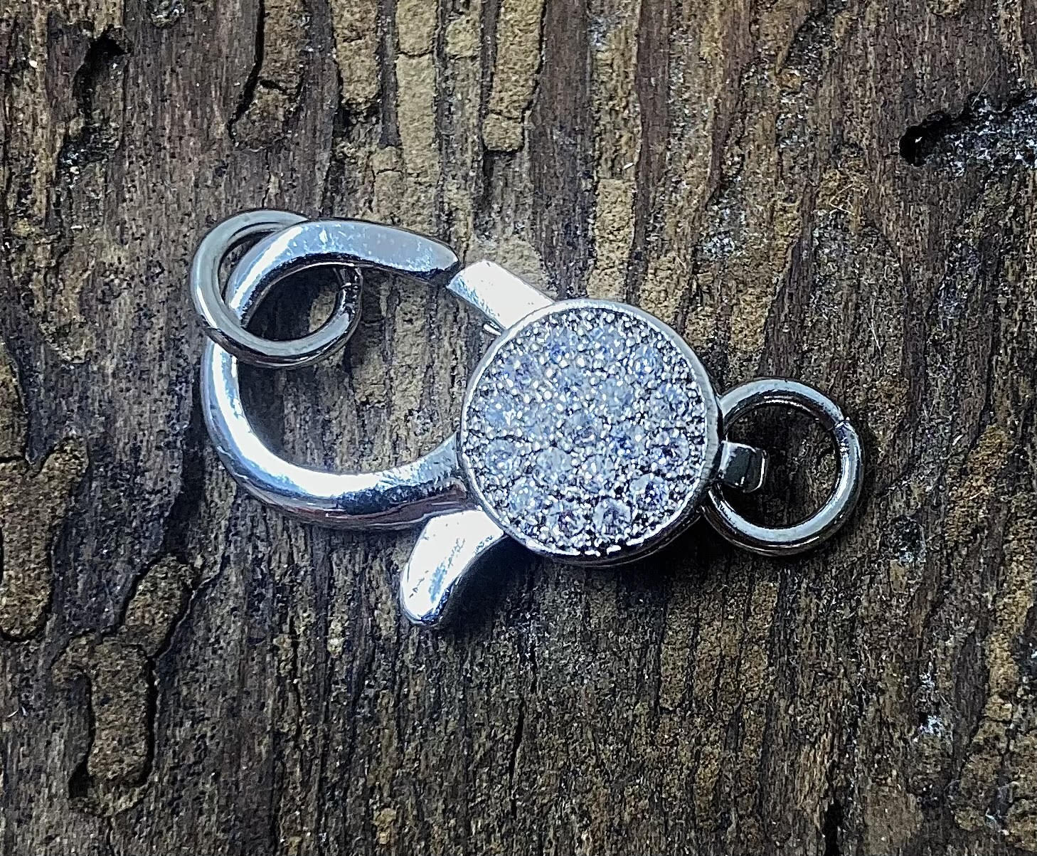 Fermoir mousqueton avec zircons - Argenté  (1 pce)