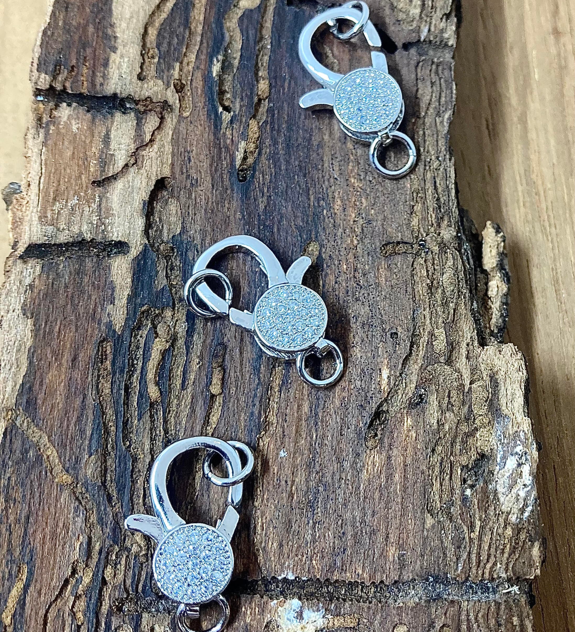 Fermoir mousqueton avec zircons - Argenté  (1 pce)