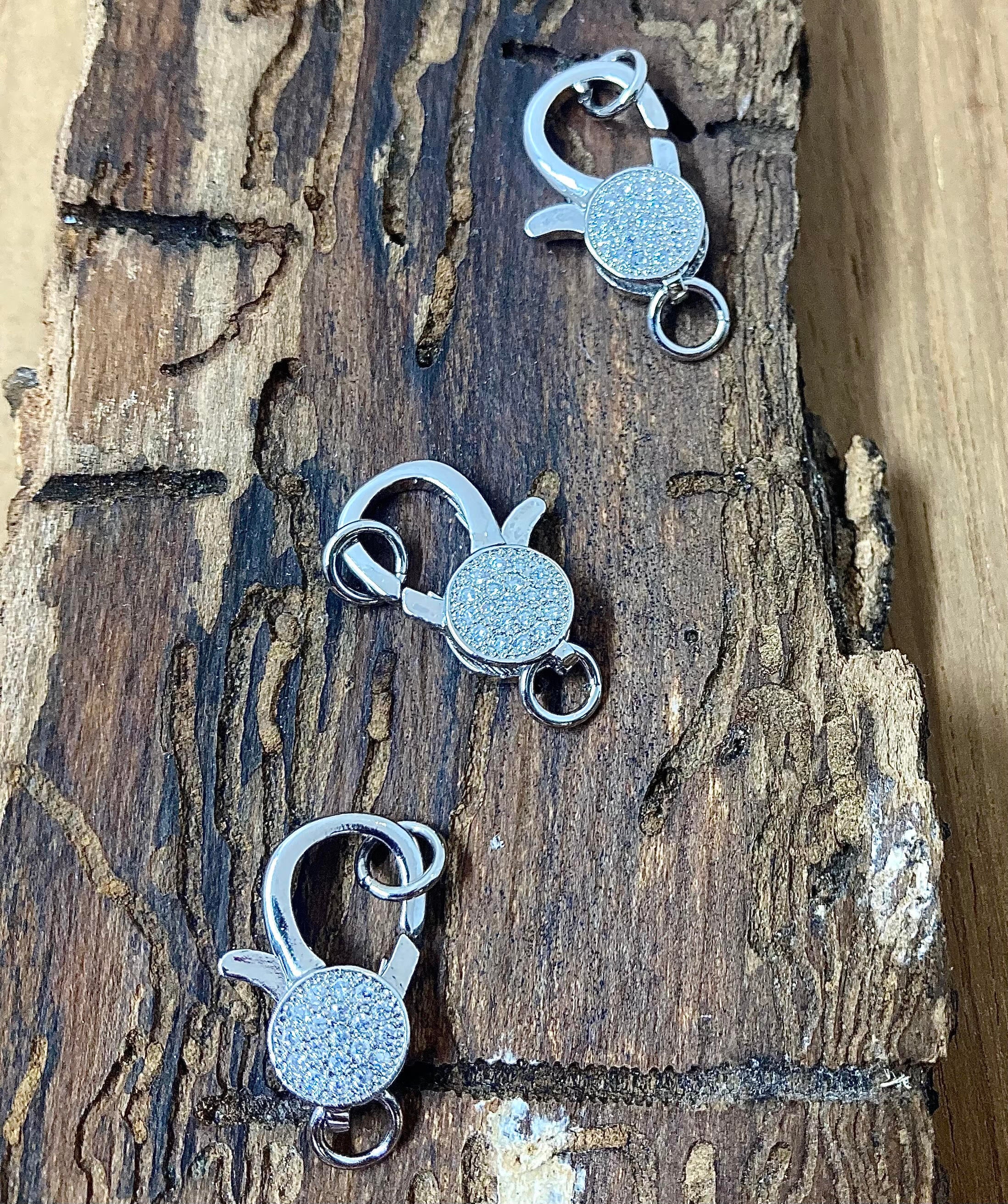 Fermoir mousqueton avec zircons - Argenté  (1 pce)