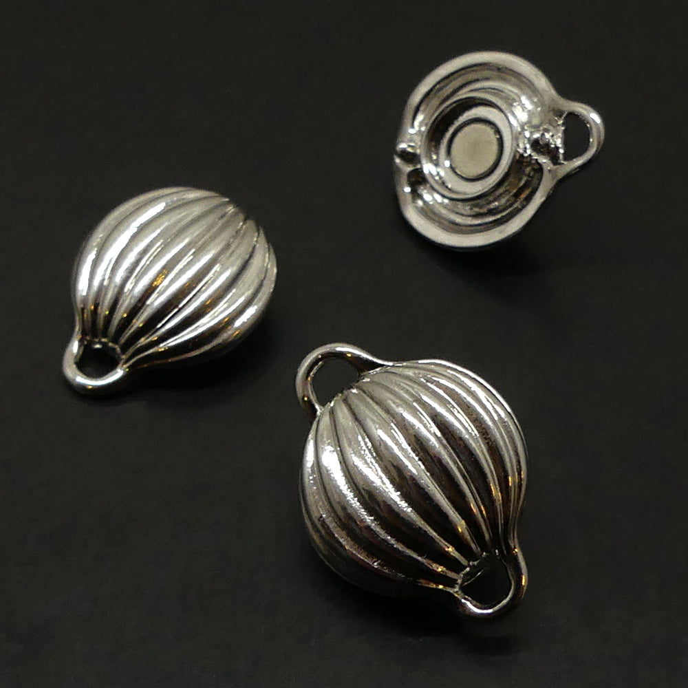 Fermoir - Aimant Ovale Strié - Blanc argenté - Rhodium - 1 pce