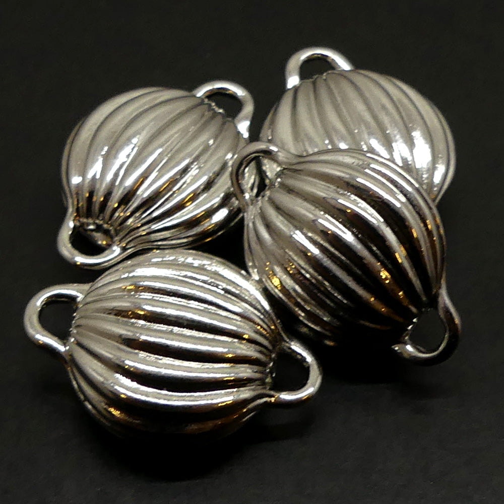 Fermoir - Aimant Ovale Strié - Blanc argenté - Rhodium - 1 pce