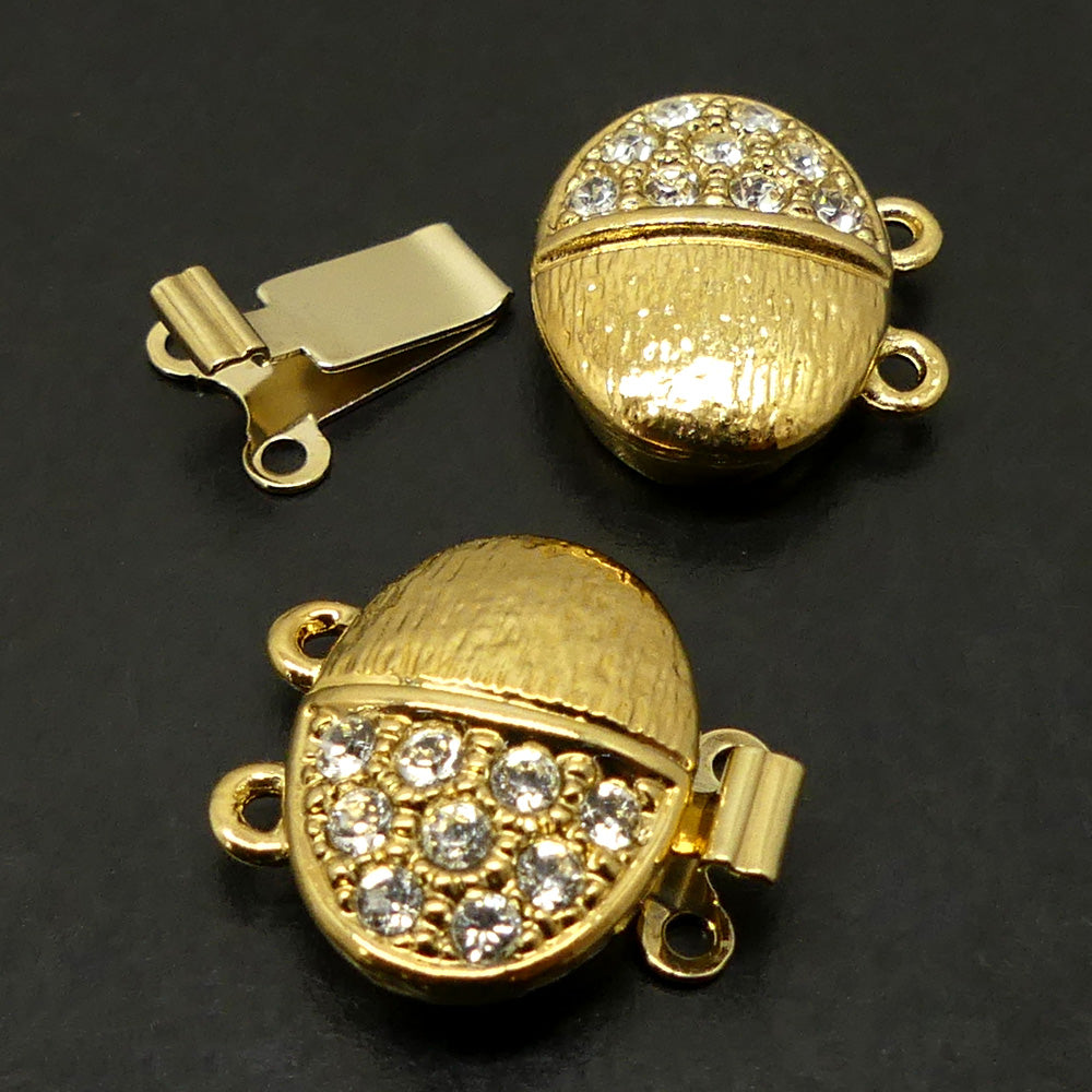 Fermoir - Clip Ovale  à 2 Rangs avec Strass  - Doré (1 pièce)