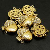 Fermoir - Clip Ovale  à 2 Rangs avec Strass  - Doré (1 pièce)