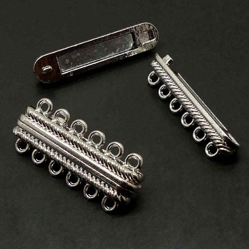 Fermoir - Aimant Barrette 6 rangs - Platine  (1 pièce)