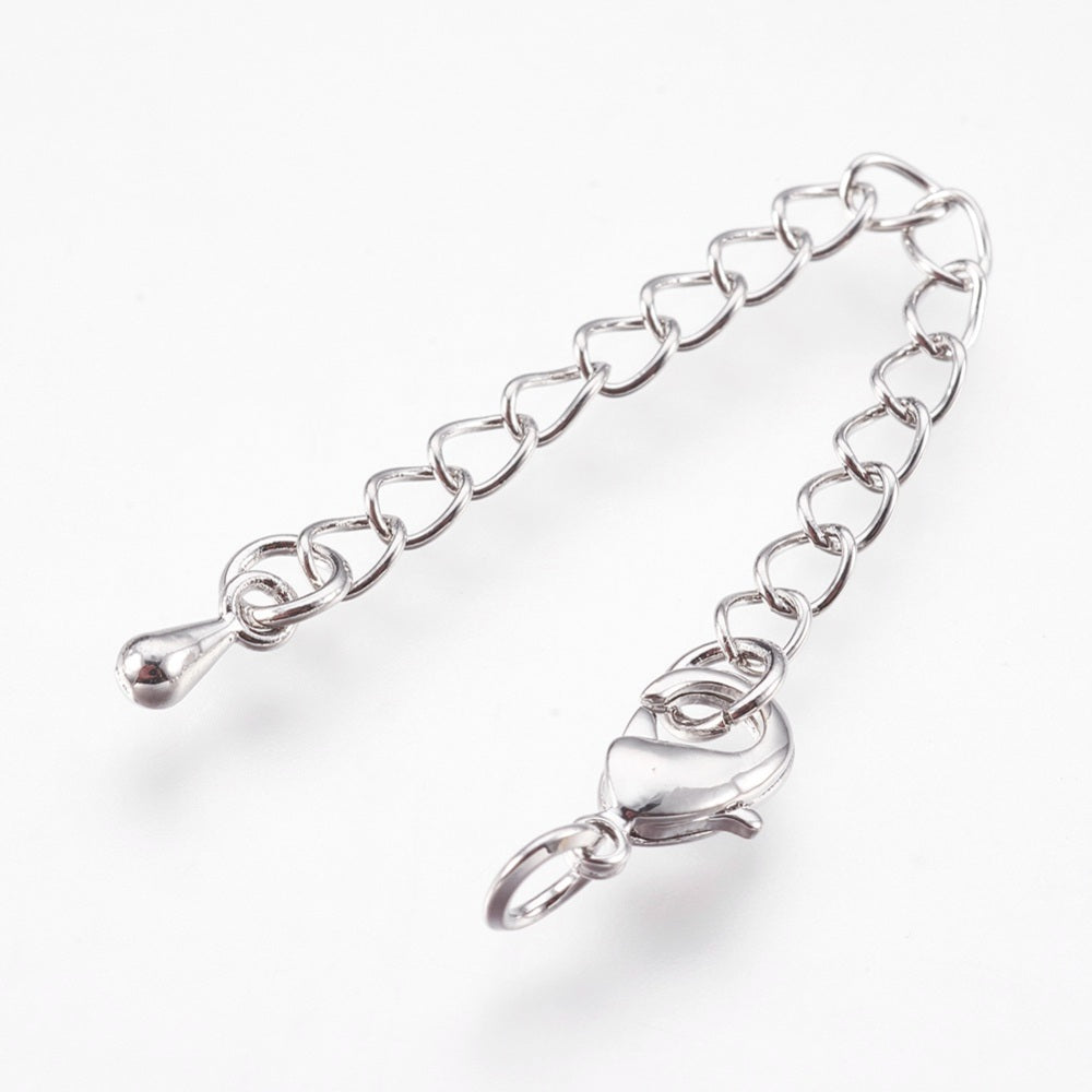 Chaînette de réglage "Larme" & Fermoir mousqueton- Argenté(1pce)