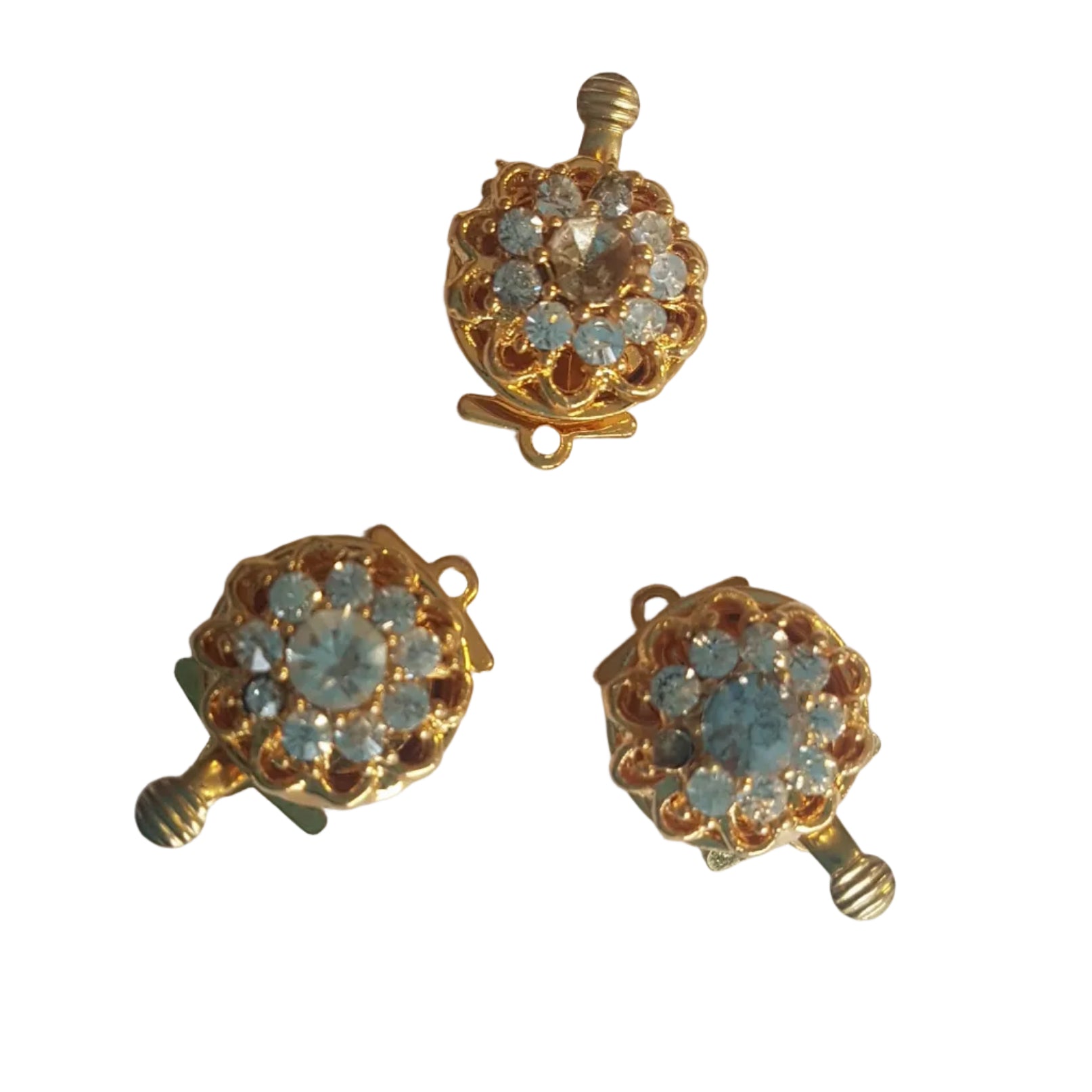 Fermoir à clip - motif floral- Doré & strass (1 pc.)