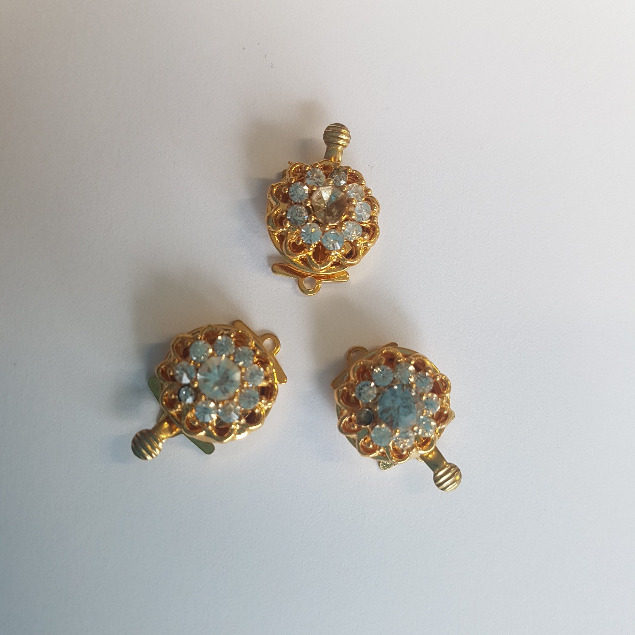 Fermoir à clip - motif floral- Doré & strass (1 pc.)