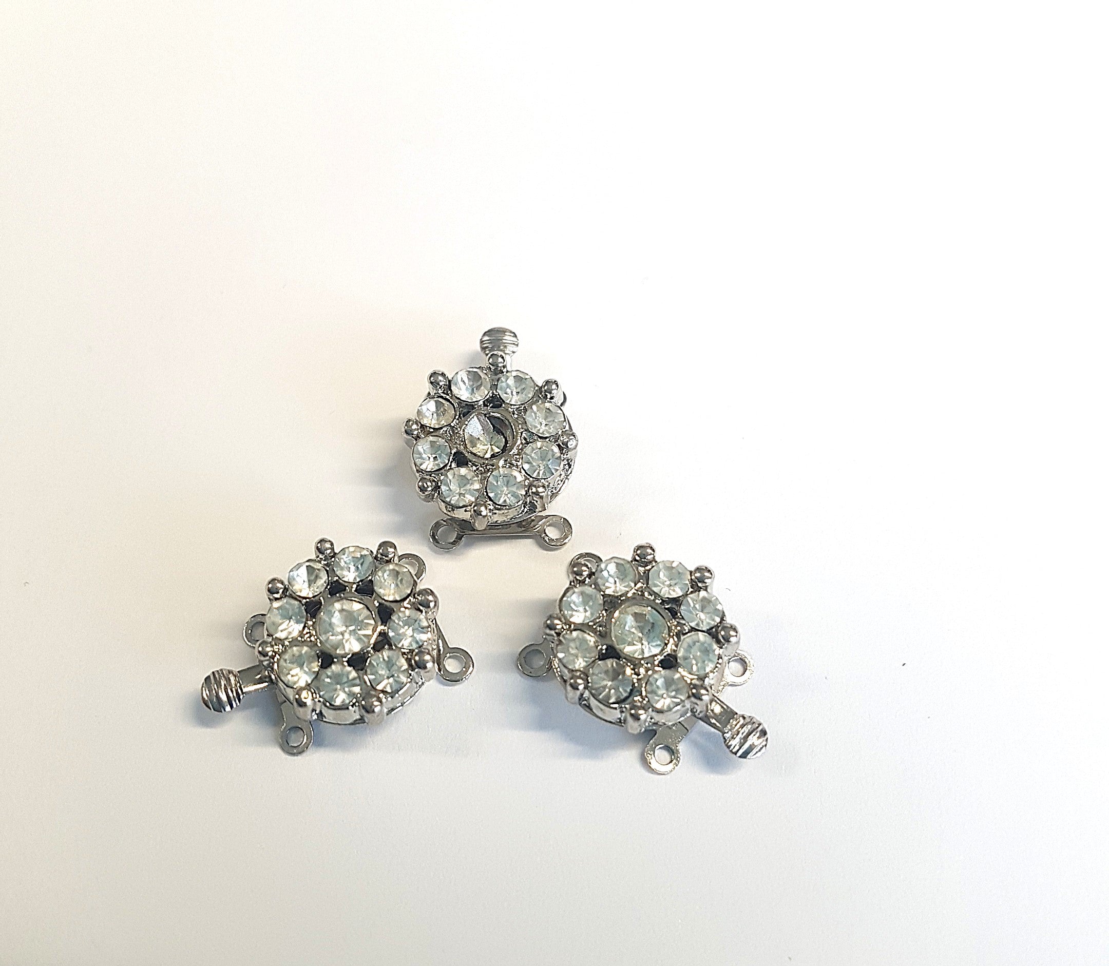 Fermoir Clip argenté - motif fleur avec strasse (1 pce)