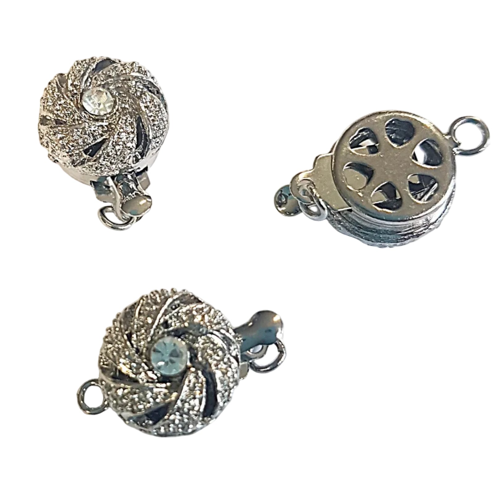 Fermoir Clip Argenté - motif floral avec zircone (1 pce)