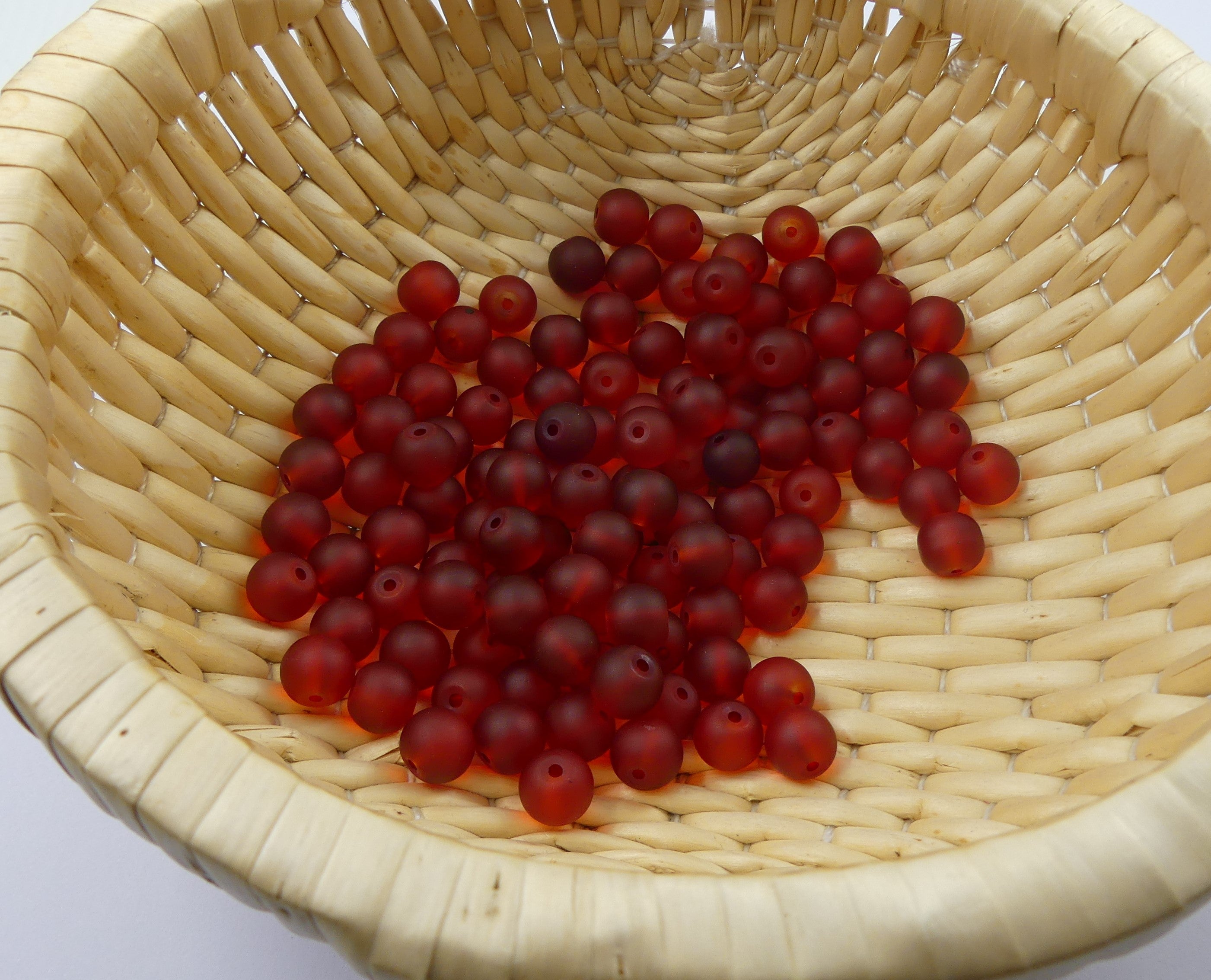 Perle de verre ronde givrée transparente 8 - Tomate (10pces)